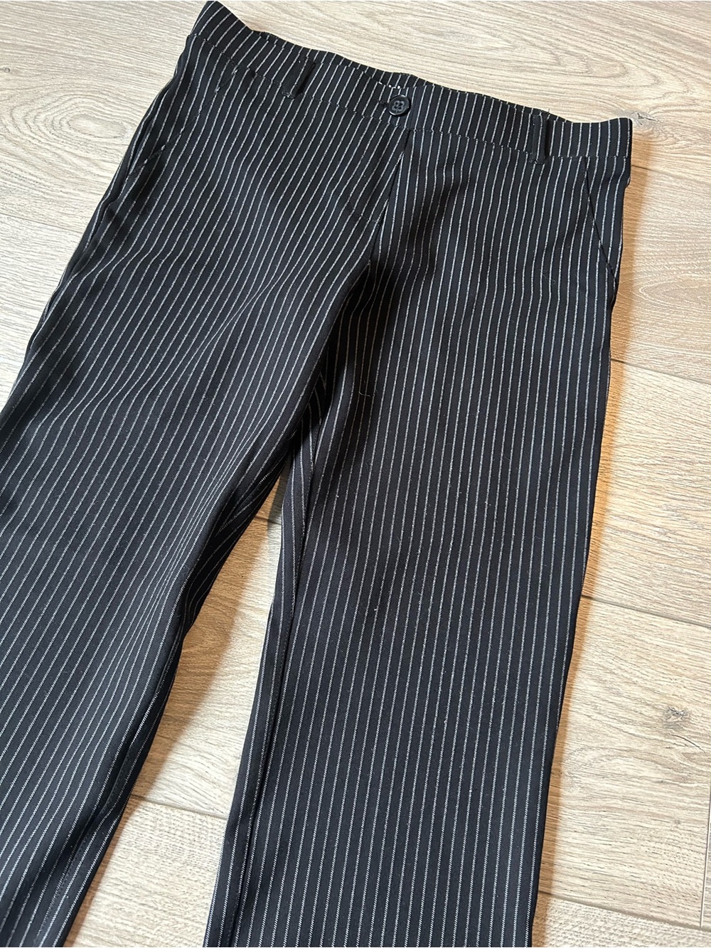 Betabrand Black Pinstripe Pull on Pants Medium P